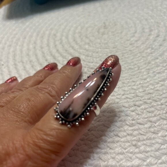 Beautiful PINK PERUVIAN OPAL Handmade Sterling 925 Ring Size 8 #692D - Picture 3 of 3